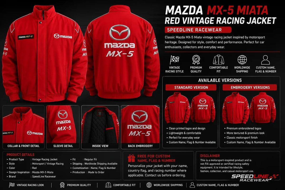 Brex Mazda MX-5 Miata Red Vintage Racing Performance Jacket - racing jacket, view 4 | Brex International