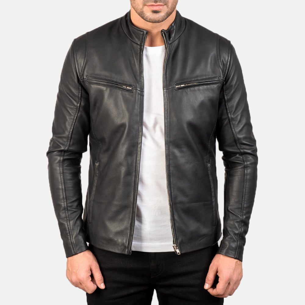 Ionic Black Leather Jacket - men's jacket in black sheepskin leather, view 1