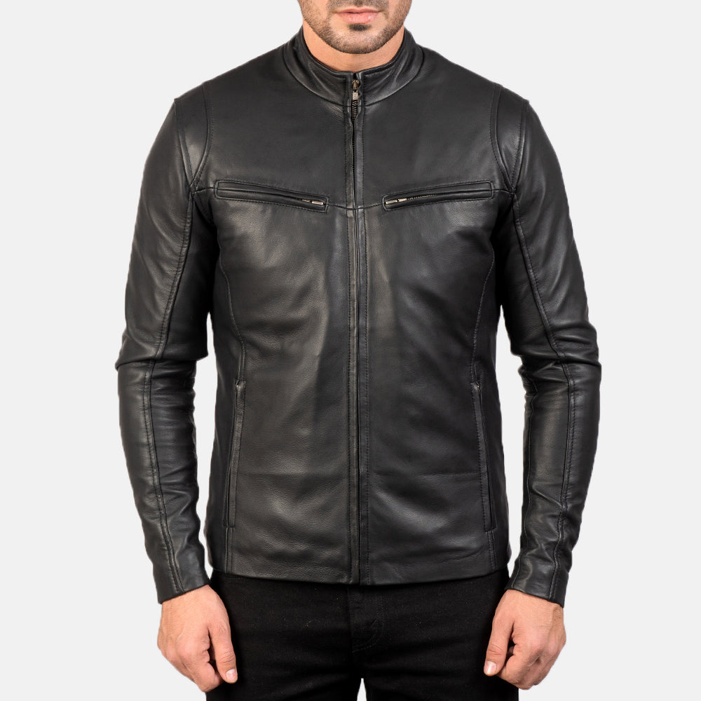 Ionic Black Leather Jacket - men's jacket in black sheepskin leather, view 4