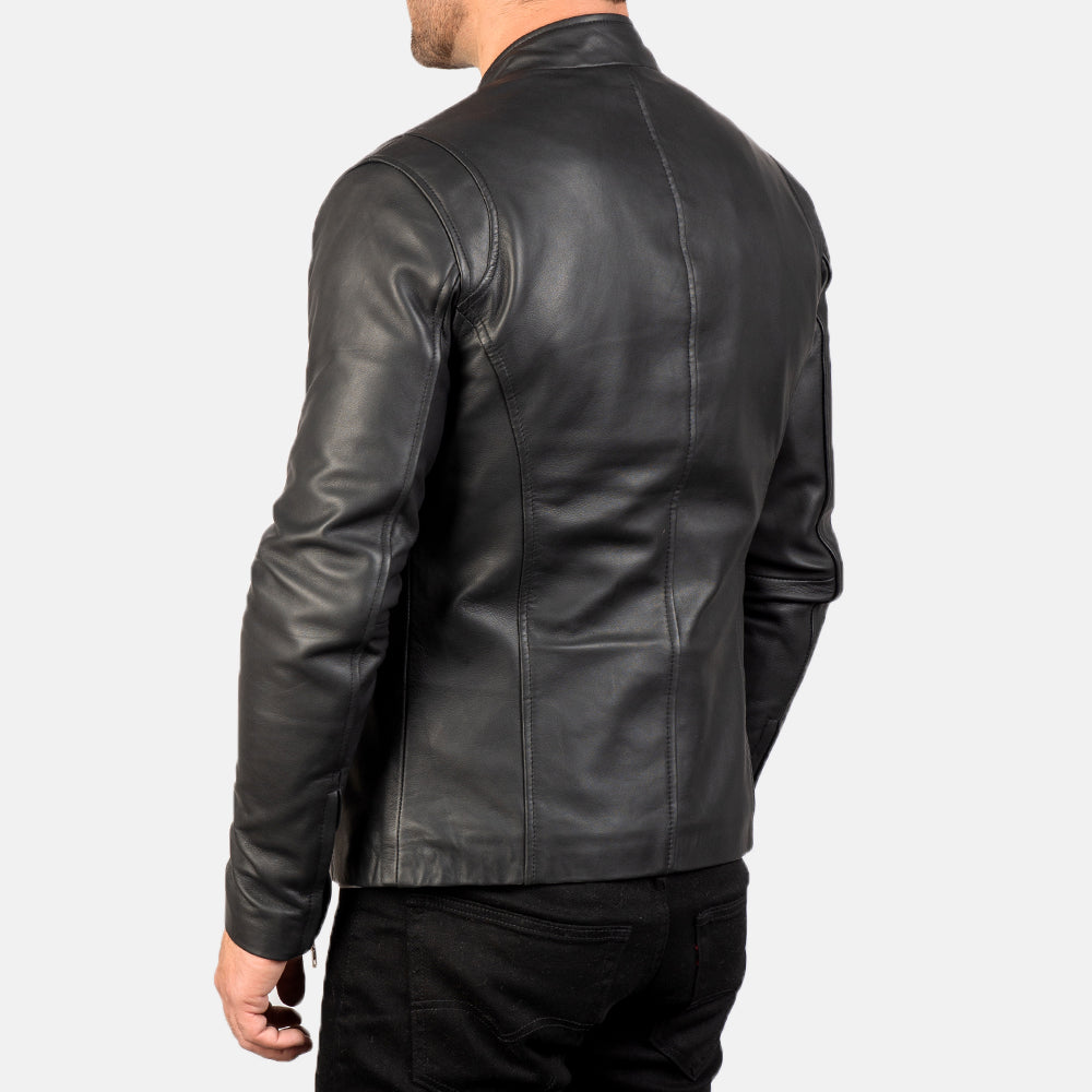 Ionic Black Leather Jacket - men's jacket in black sheepskin leather, view 5
