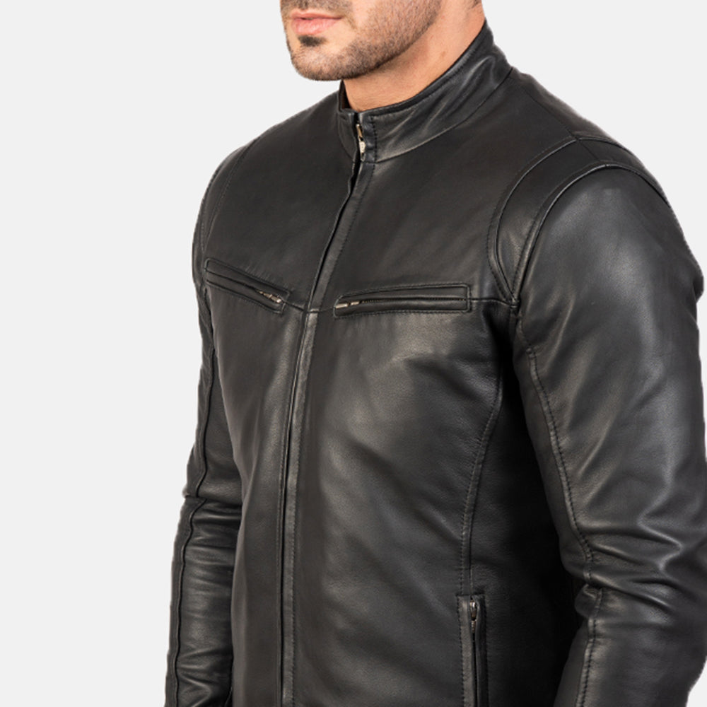 Ionic Black Leather Jacket - men's jacket in black sheepskin leather, view 6