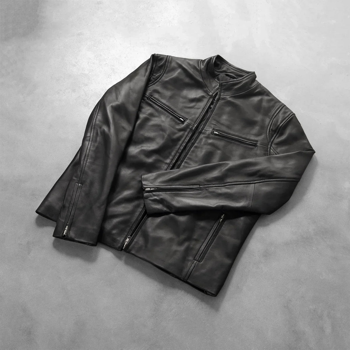 Ionic Black Leather Jacket - men's jacket in black sheepskin leather, view 7
