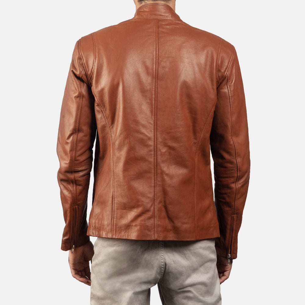Ionic Brown Leather Biker Jacket - men's jacket in brown sheepskin leather, view 4