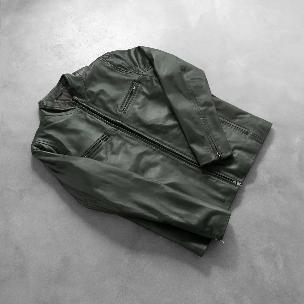 Ionic Green Leather Biker Jacket - men's jacket in green sheepskin leather, view 8
