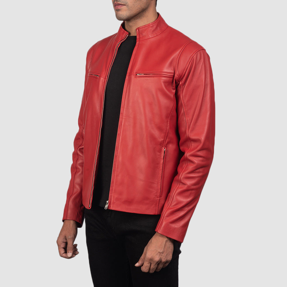 Ionic Red Leather Biker Jacket - men's jacket in red sheepskin leather, view 2
