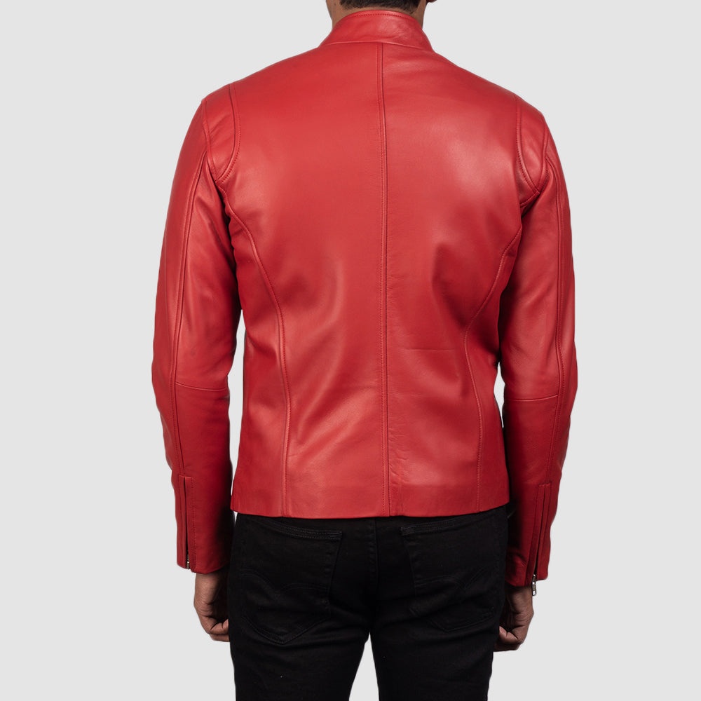 Ionic Red Leather Biker Jacket - men's jacket in red sheepskin leather, view 6