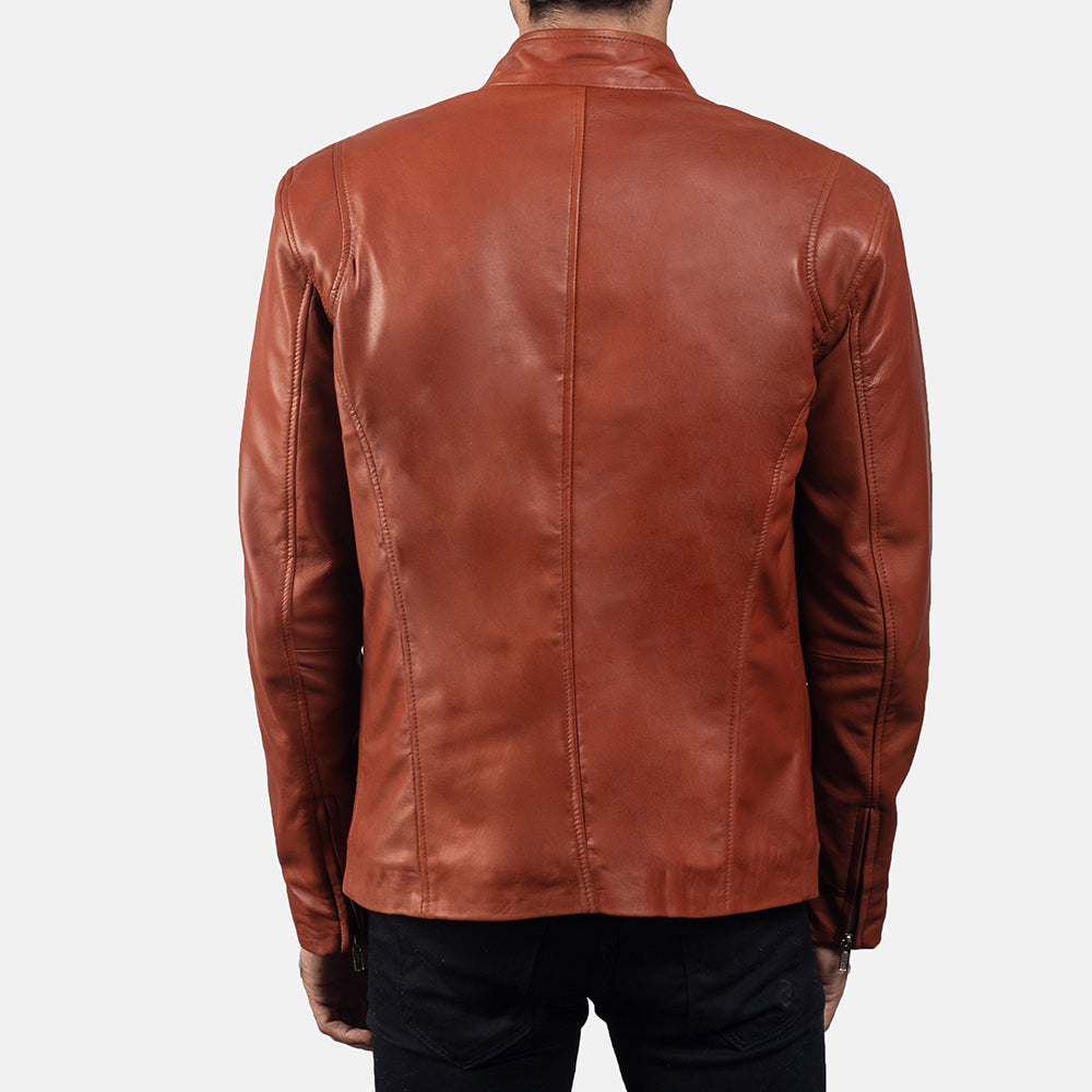 Ionic Tan Brown Leather Biker Jacket - men's jacket in brown & tan sheepskin leather, view 5