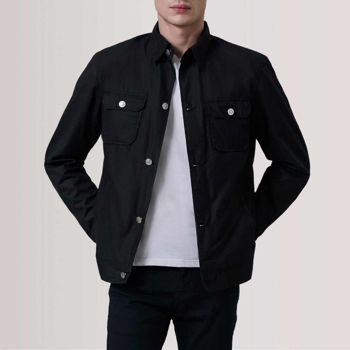 Irwin Black Waxed Canvas Field Jacket - men's jacket in black premium leather, view 1