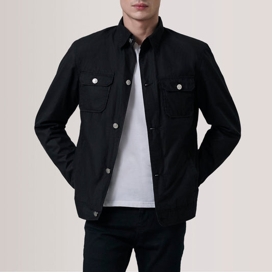 Irwin Black Waxed Canvas Field Jacket - men's jacket in black premium leather, view 1