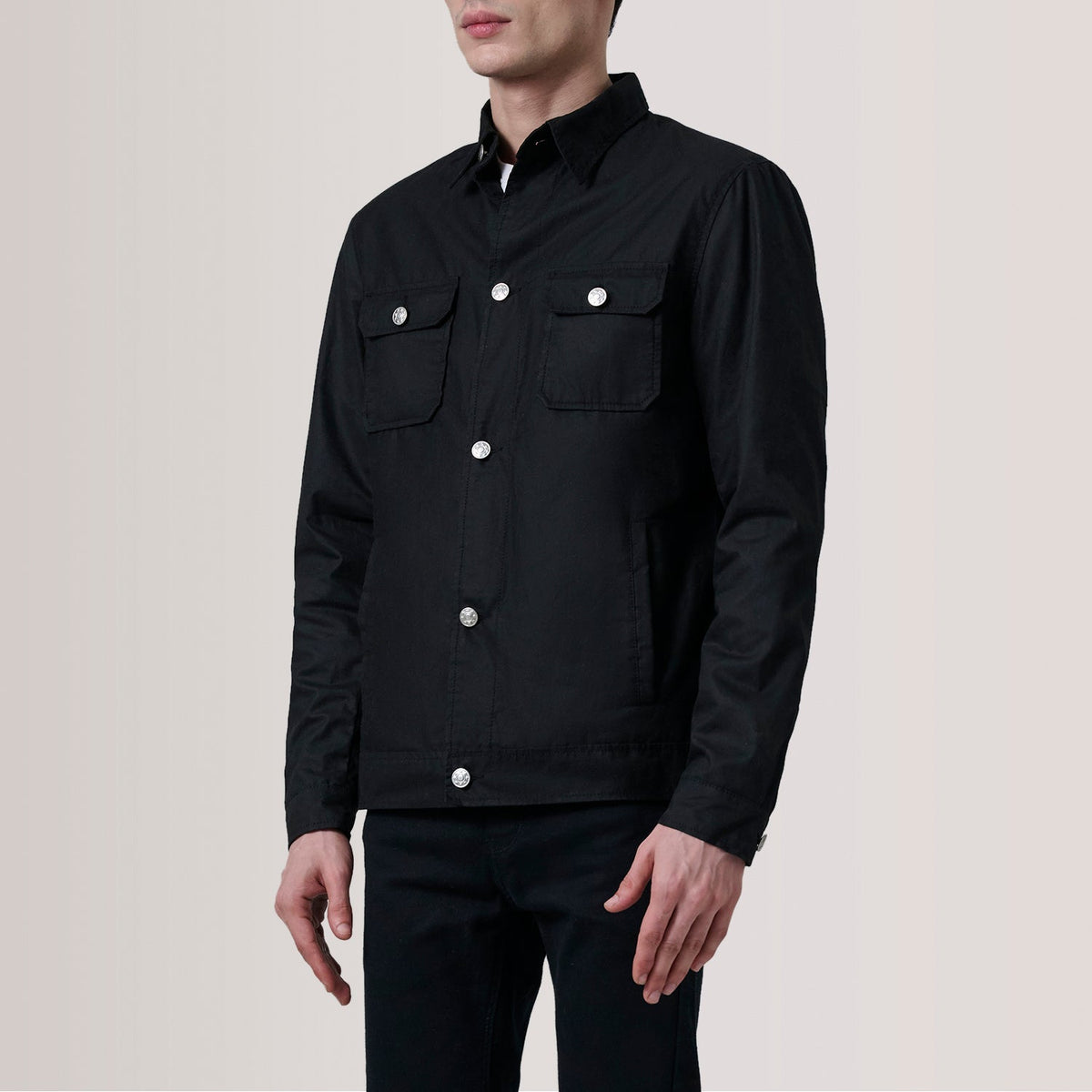 Irwin Black Waxed Canvas Field Jacket - men's jacket in black premium leather, view 3