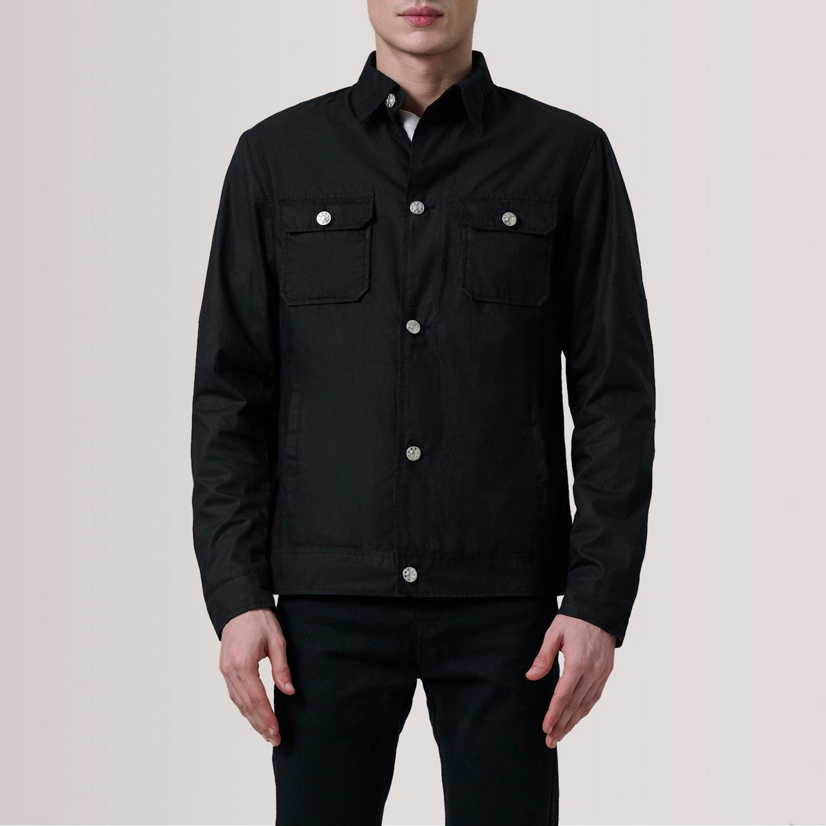Irwin Black Waxed Canvas Field Jacket - men's jacket in black premium leather, view 5