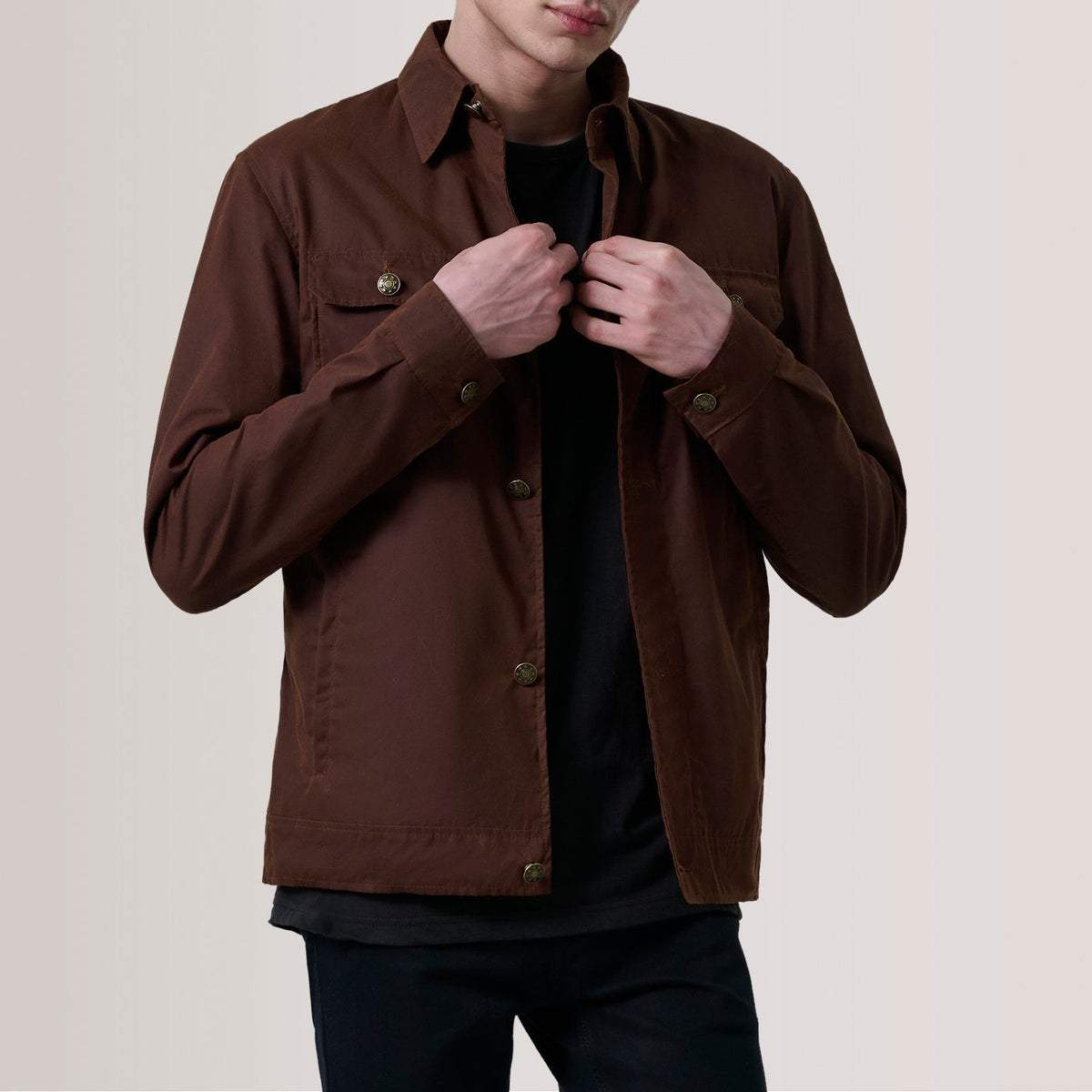 Irwin Brown Waxed Canvas Field Jacket - men's jacket in brown waxed canvas, view 5