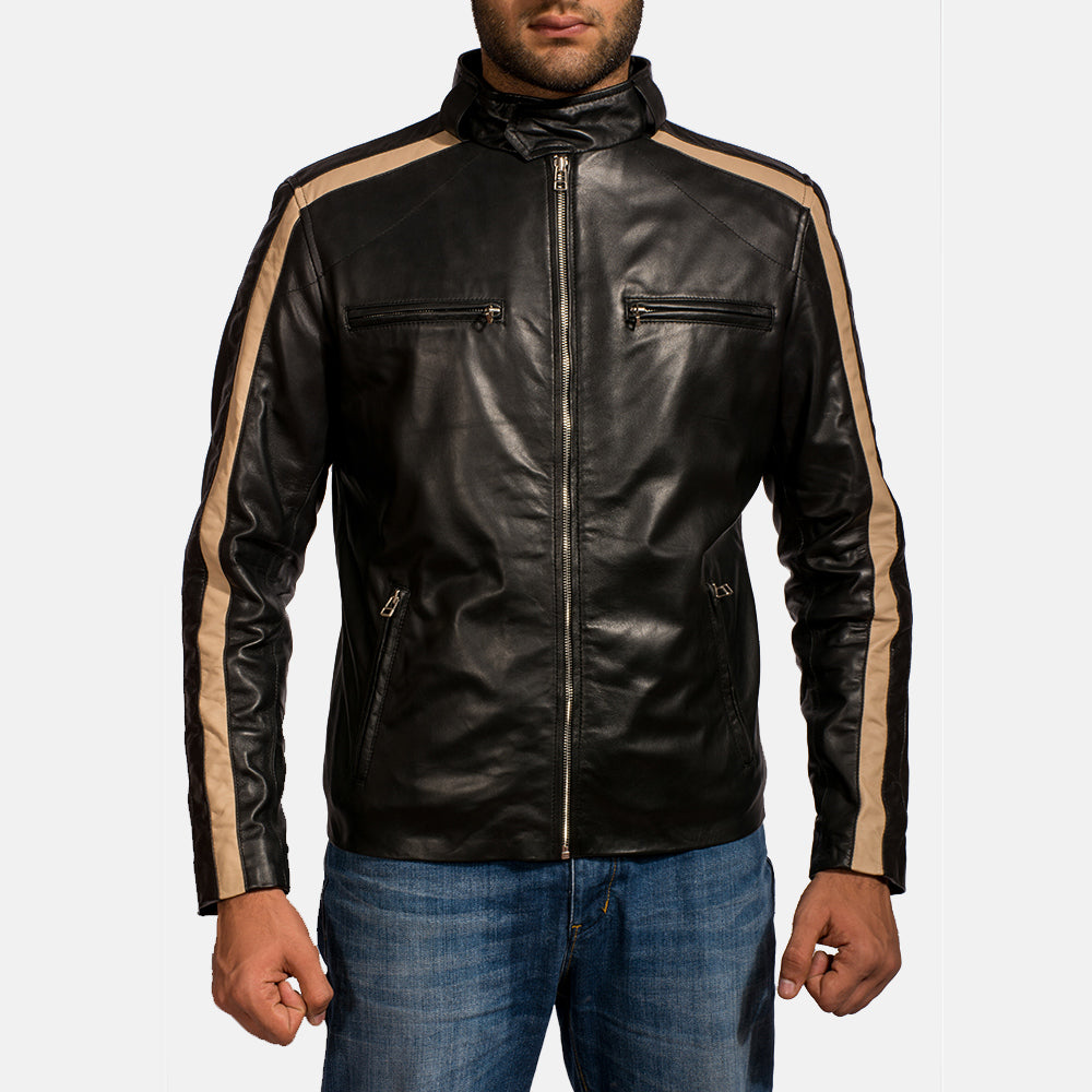 Jack Black Leather Biker Jacket - men's jacket in black sheepskin leather, view 1