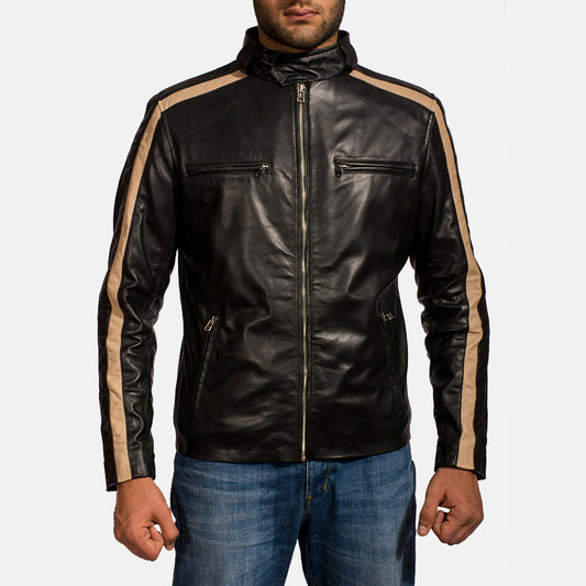Jack Black Leather Biker Jacket - men's jacket in black sheepskin leather, view 1