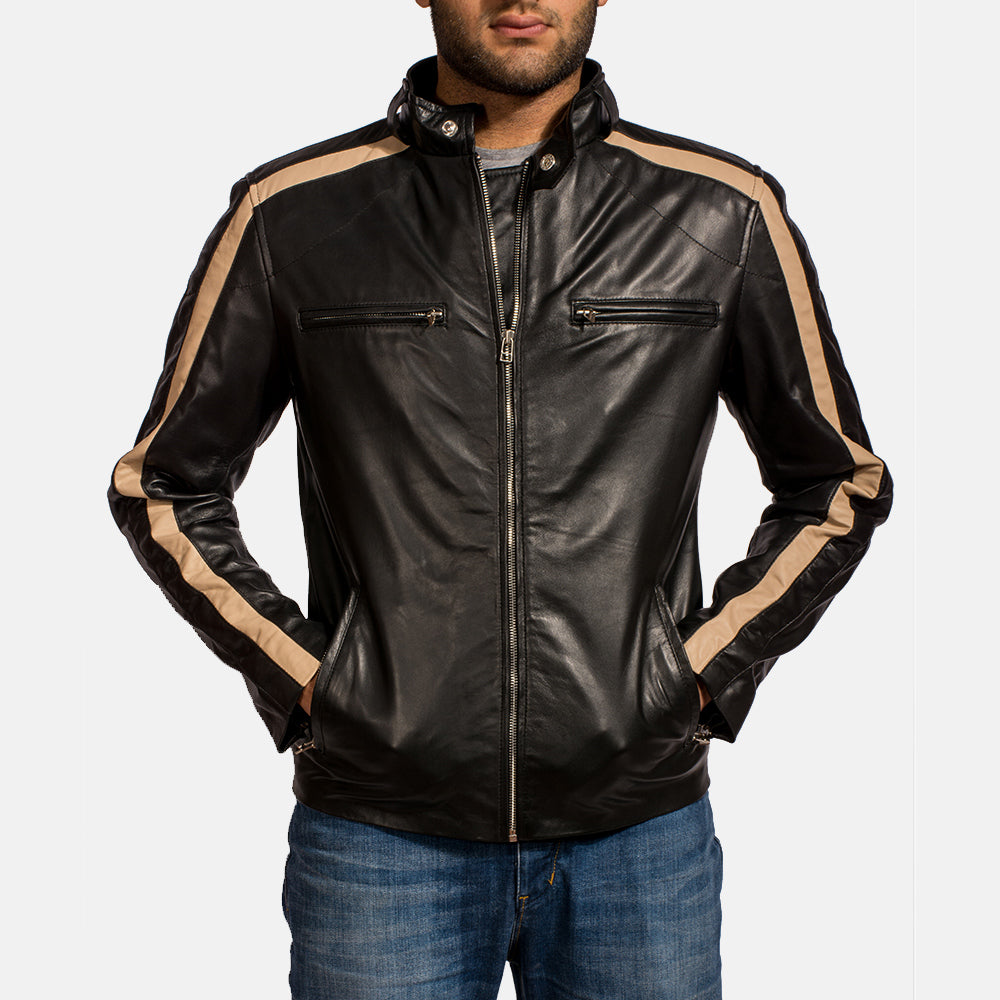 Jack Black Leather Biker Jacket - men's jacket in black sheepskin leather, view 2