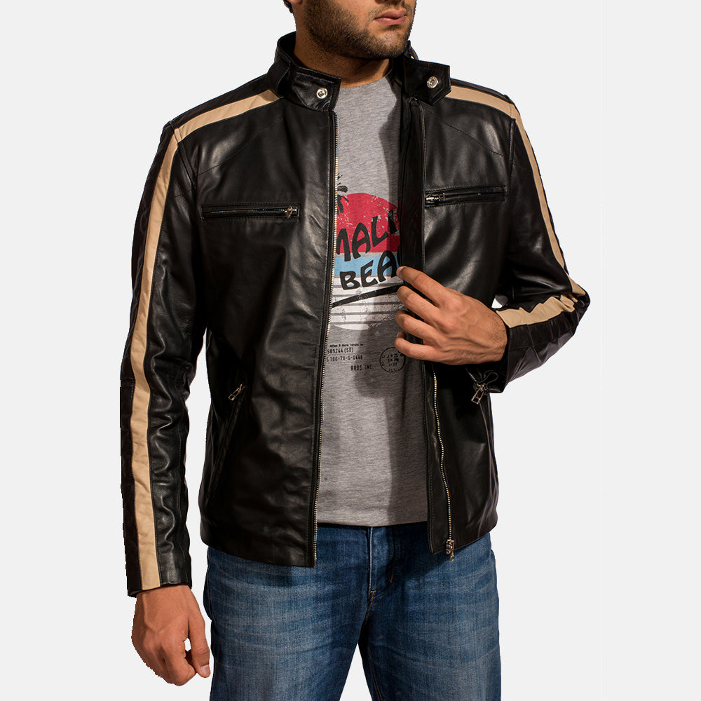 Jack Black Leather Biker Jacket - men's jacket in black sheepskin leather, view 3