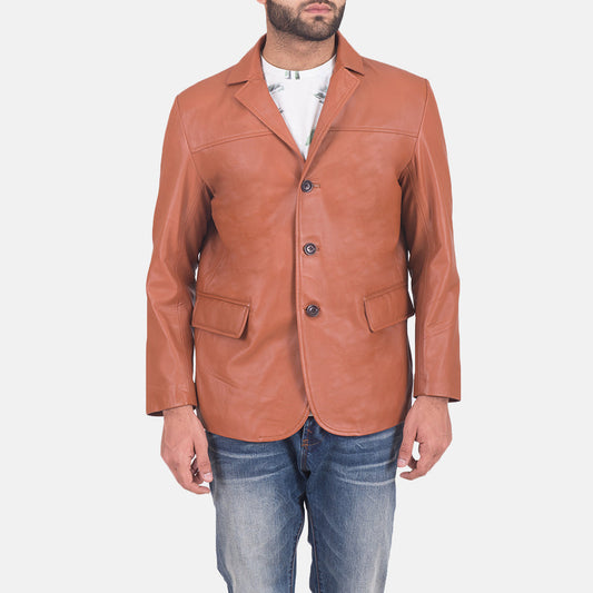 James Tan Brown Leather Blazer - men's blazer in tan brown sheepskin leather, view 1