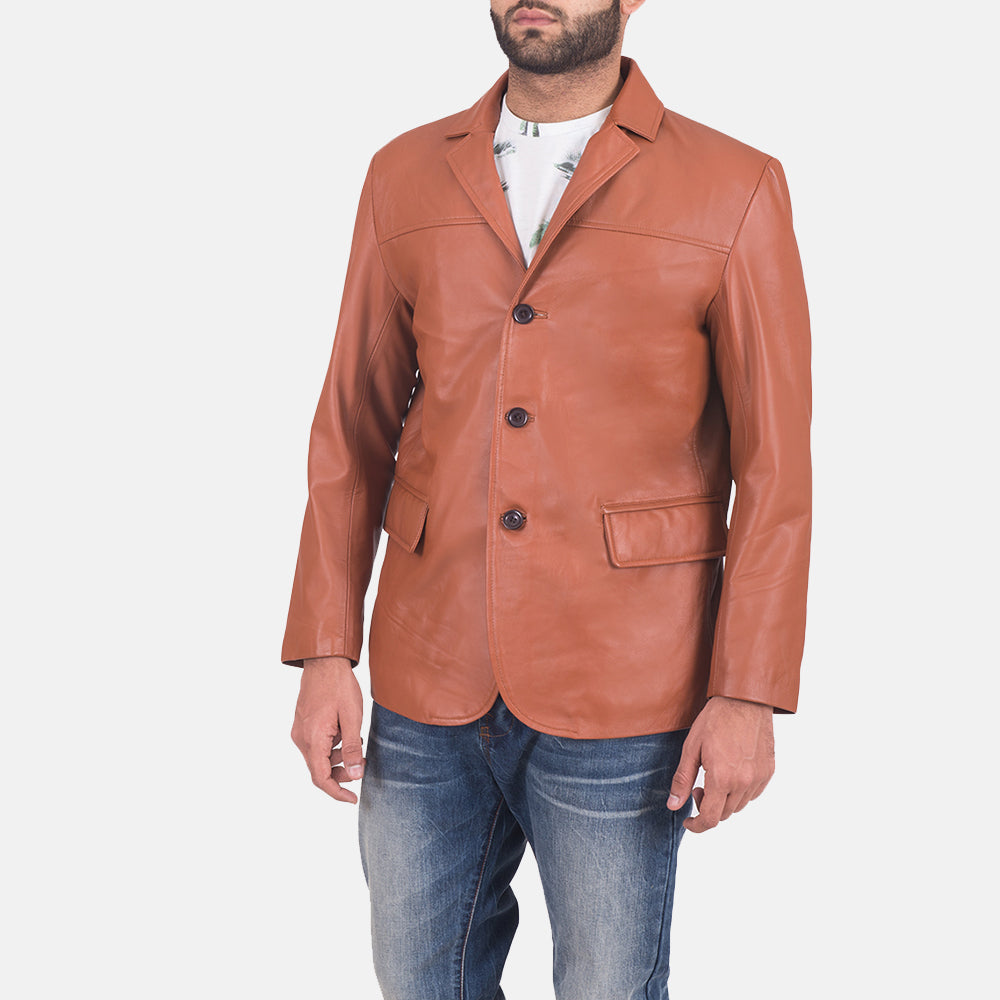 James Tan Brown Leather Blazer - men's blazer in tan brown sheepskin leather, view 2