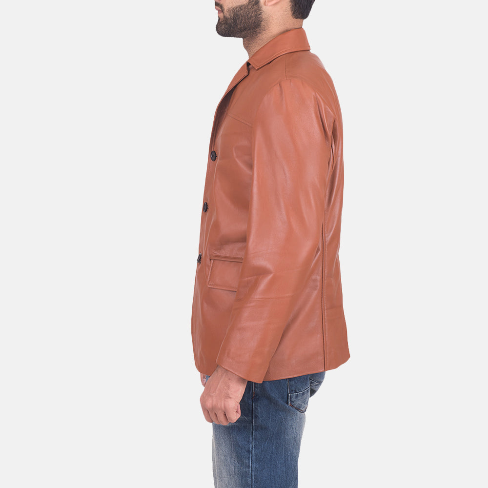 James Tan Brown Leather Blazer - men's blazer in tan brown sheepskin leather, view 3