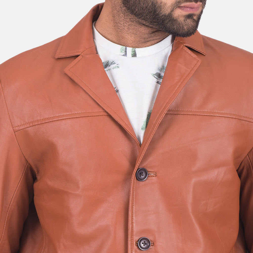 James Tan Brown Leather Blazer - men's blazer in tan brown sheepskin leather, view 4