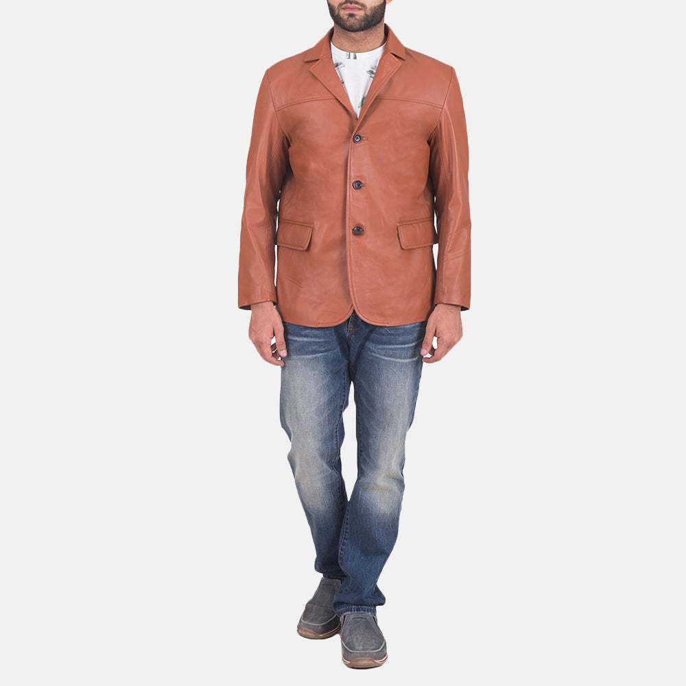 James Tan Brown Leather Blazer - men's blazer in tan brown sheepskin leather, view 5