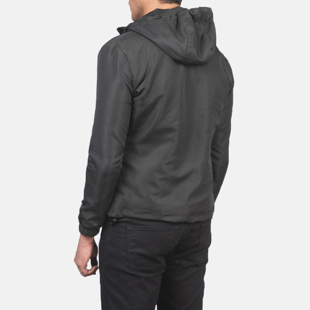 Jimmy Black Hooded Windbreaker Jacket - men's jacket in black nylon-polyester fabric, view 5