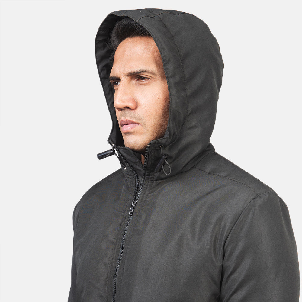 Jimmy Black Hooded Windbreaker Jacket - men's jacket in black nylon-polyester fabric, view 6