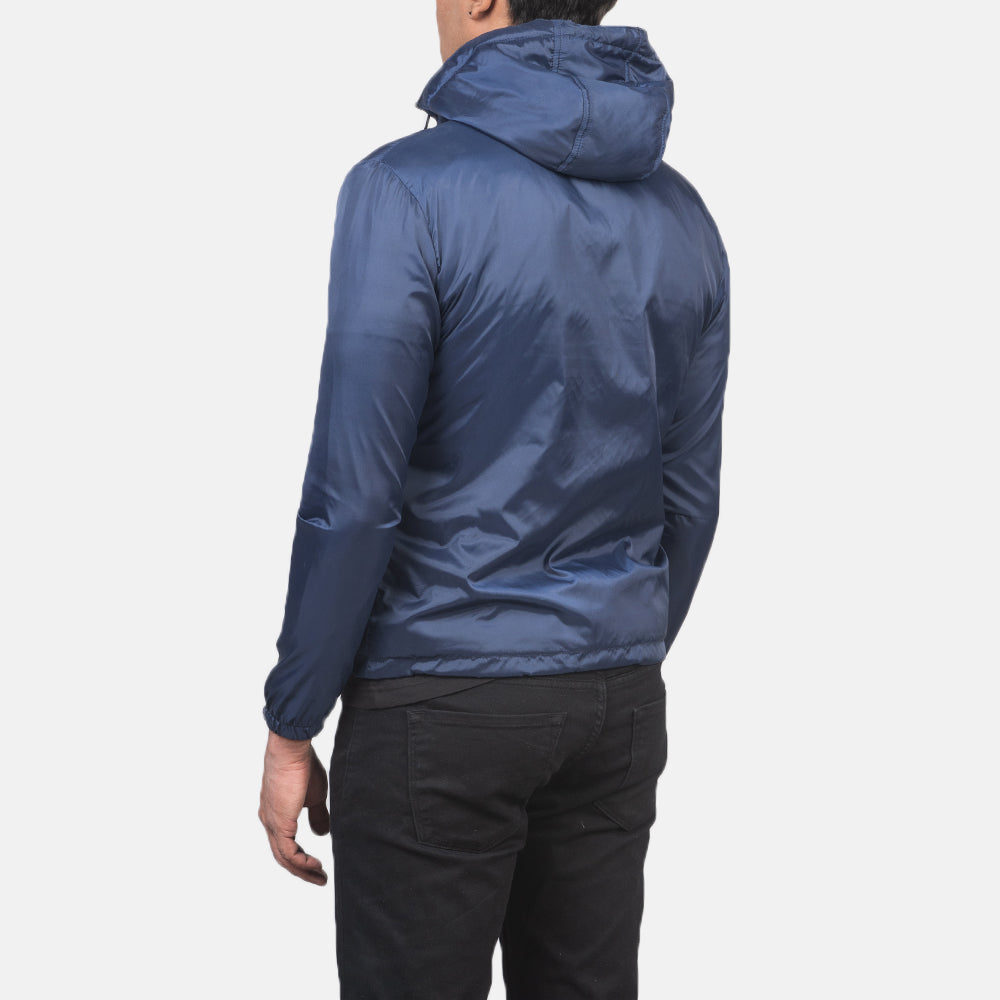 Jimmy Blue Hooded Windbreaker Jacket - men's jacket in blue nylon-polyester fabric, view 5