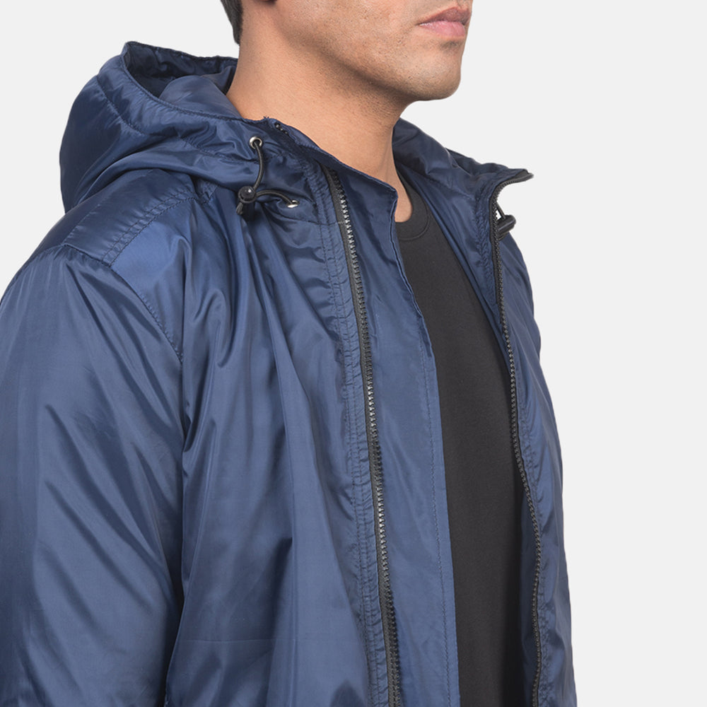 Jimmy Blue Hooded Windbreaker Jacket - men's jacket in blue nylon-polyester fabric, view 6