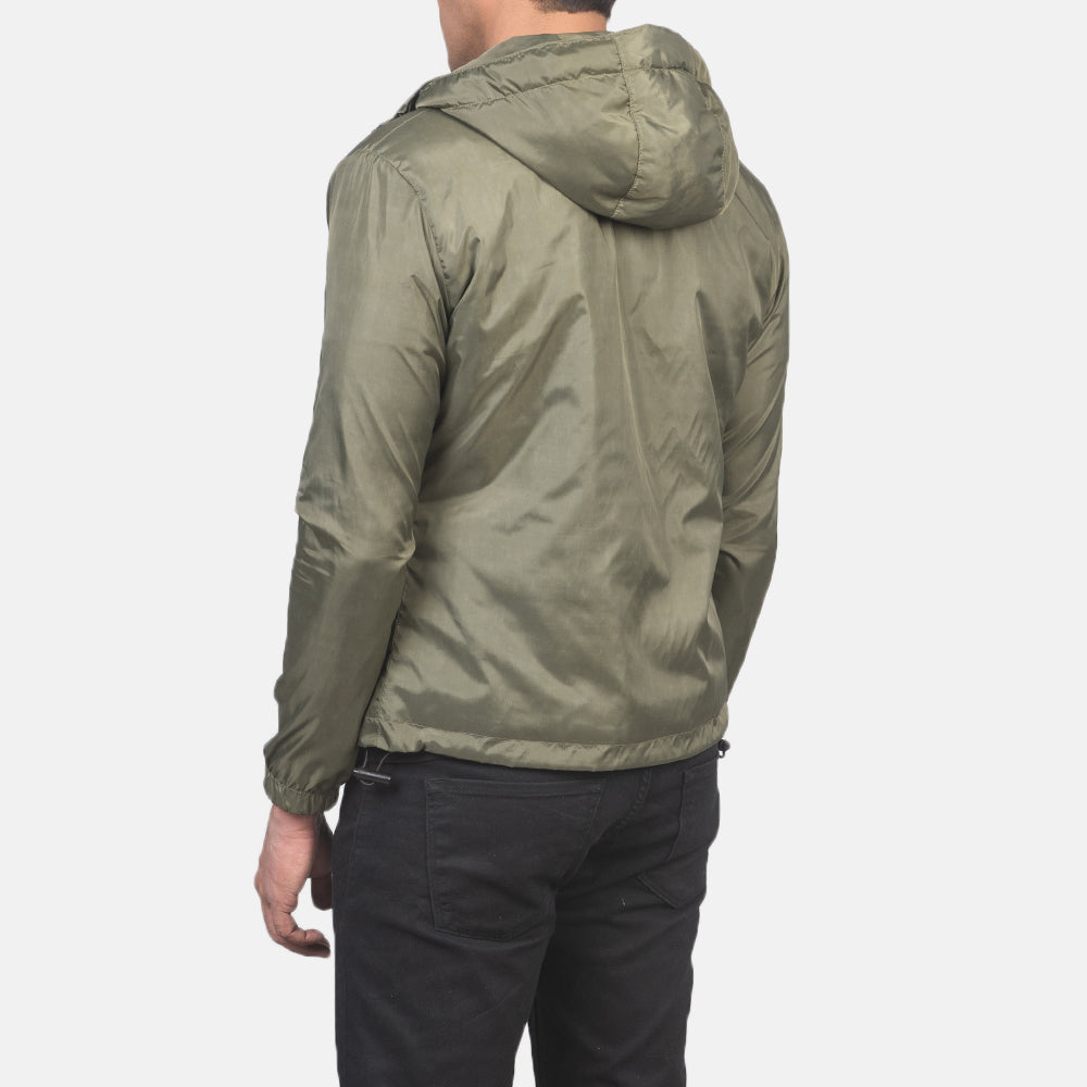 Jimmy Green Hooded Windbreaker Jacket - men's jacket in green premium leather, view 5