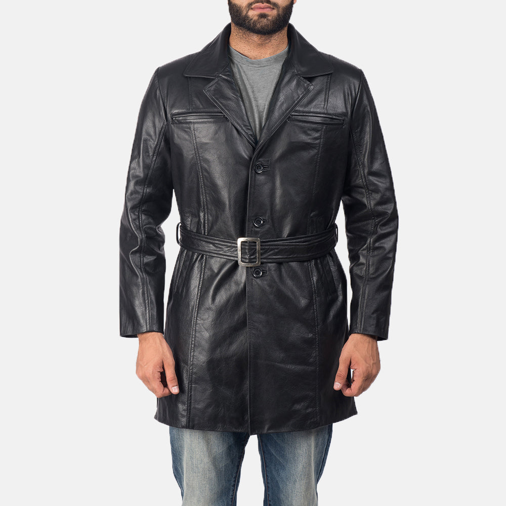 Jordan Black Leather Coat - men's coat in black cowhide leather, view 1