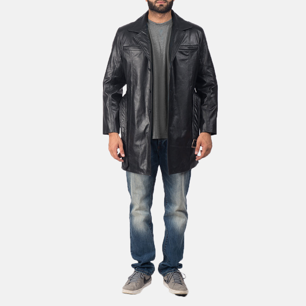 Jordan Black Leather Coat - men's coat in black cowhide leather, view 3