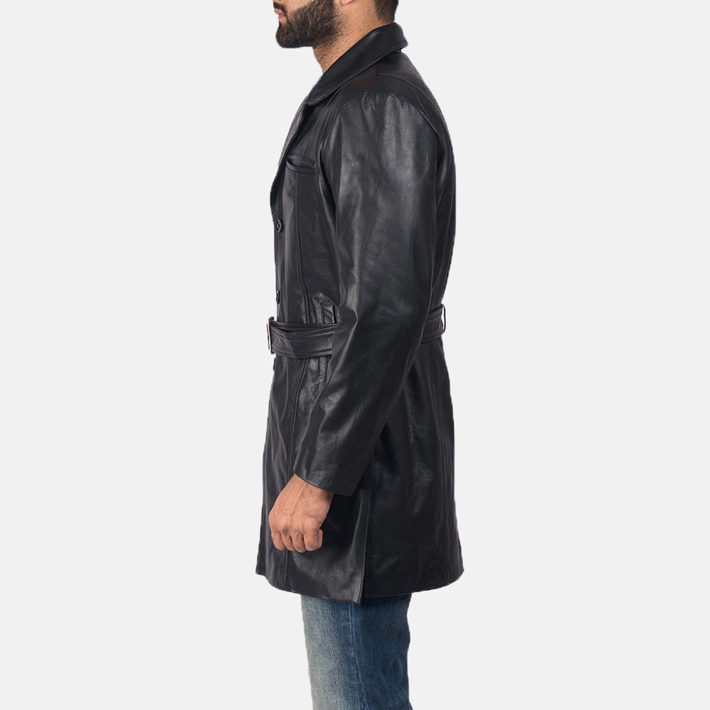 Jordan Black Leather Coat - men's coat in black cowhide leather, view 4