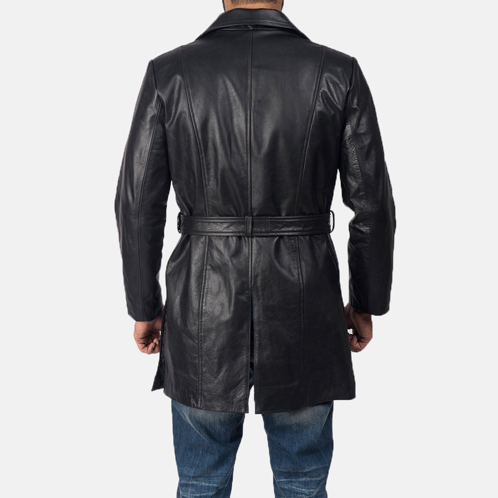 Jordan Black Leather Coat - men's coat in black cowhide leather, view 5