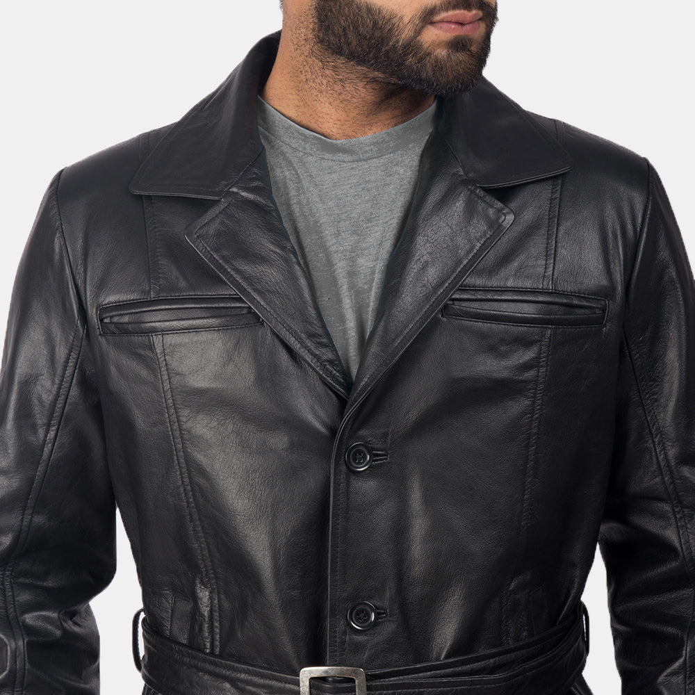 Jordan Black Leather Coat - men's coat in black cowhide leather, view 6