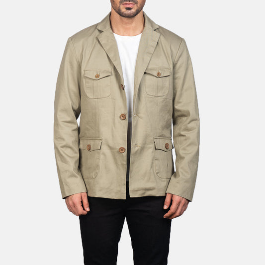 Kajetan Beige Safari Jacket - men's jacket in beige nylon-polyester fabric, view 1