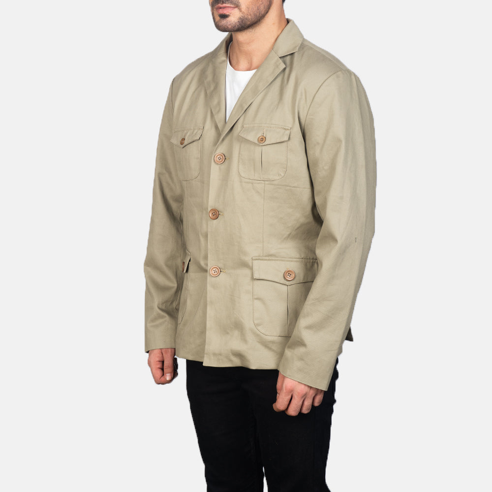 Kajetan Beige Safari Jacket - men's jacket in beige nylon-polyester fabric, view 2