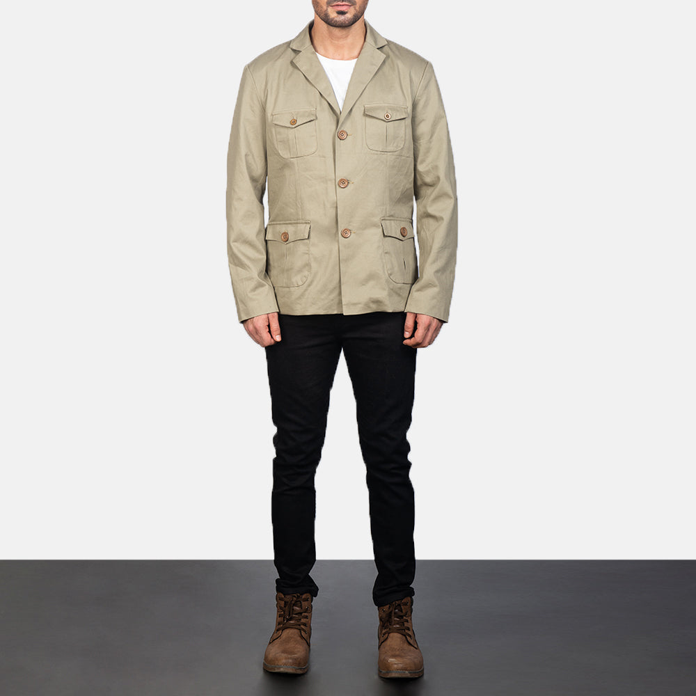 Kajetan Beige Safari Jacket - men's jacket in beige nylon-polyester fabric, view 3