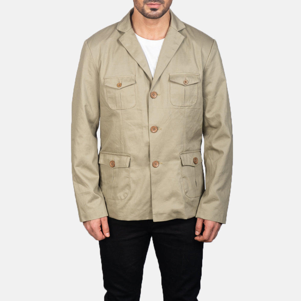Kajetan Beige Safari Jacket - men's jacket in beige nylon-polyester fabric, view 4