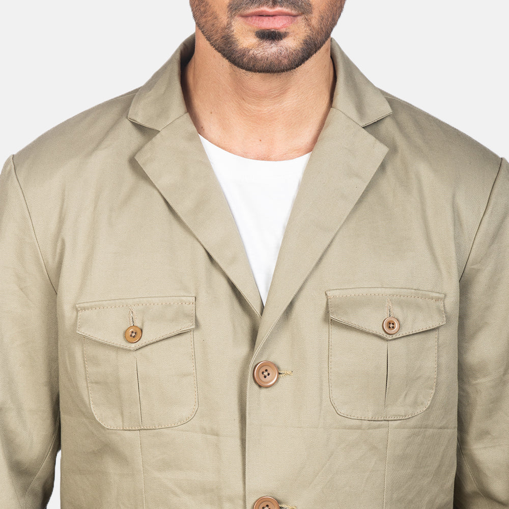 Kajetan Beige Safari Jacket - men's jacket in beige nylon-polyester fabric, view 6
