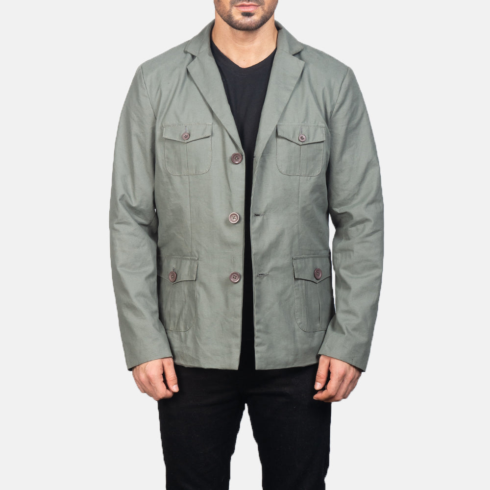 Kajetan Grey Safari Jacket - men's jacket in grey nylon-polyester fabric, view 1