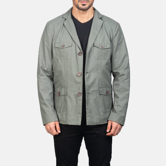 Kajetan Grey Safari Jacket - men's jacket in grey nylon-polyester fabric, view 1