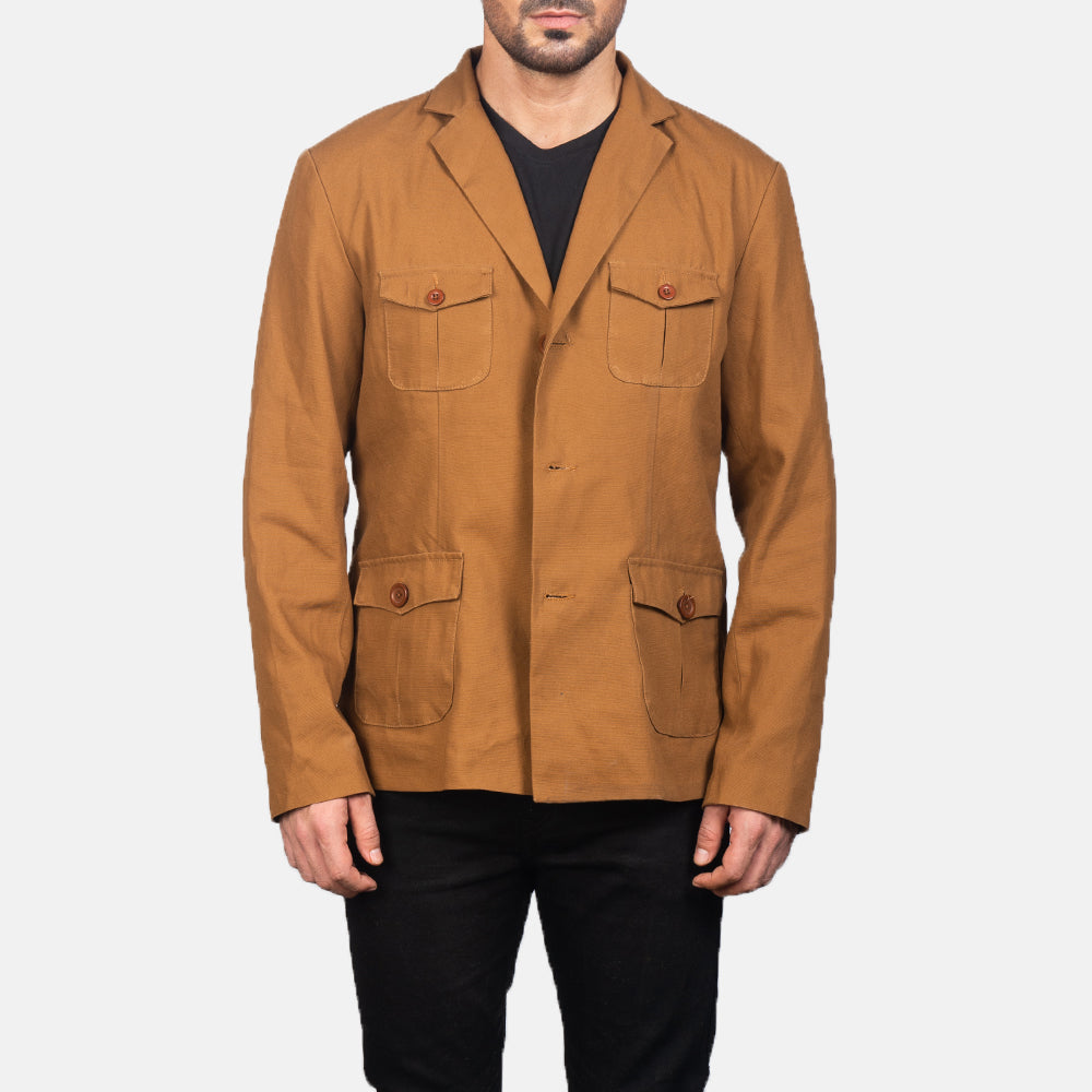 Kajetan Khaki Safari Jacket - men's jacket in khaki nylon-polyester fabric, view 1
