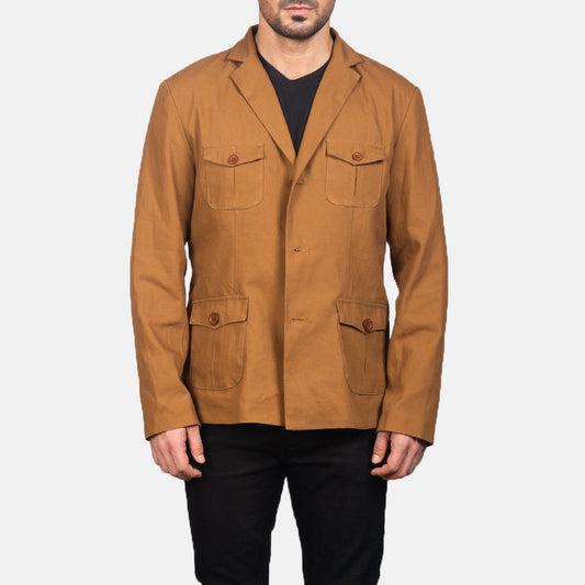 Kajetan Khaki Safari Jacket - men's jacket in khaki nylon-polyester fabric, view 1