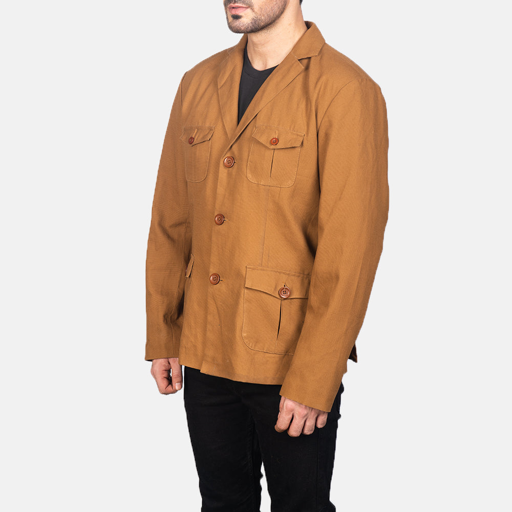 Kajetan Khaki Safari Jacket - men's jacket in khaki nylon-polyester fabric, view 2