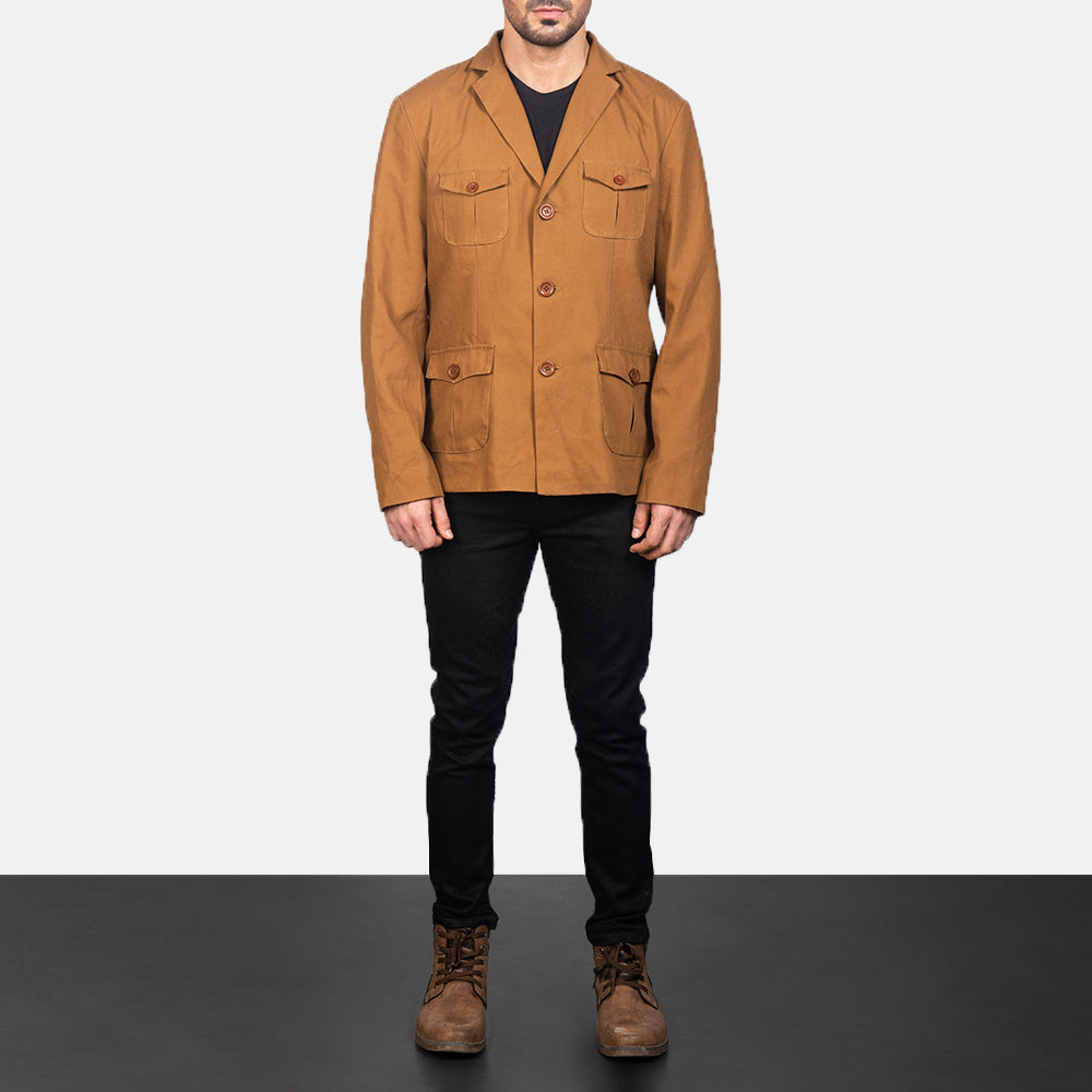 Kajetan Khaki Safari Jacket - men's jacket in khaki nylon-polyester fabric, view 3
