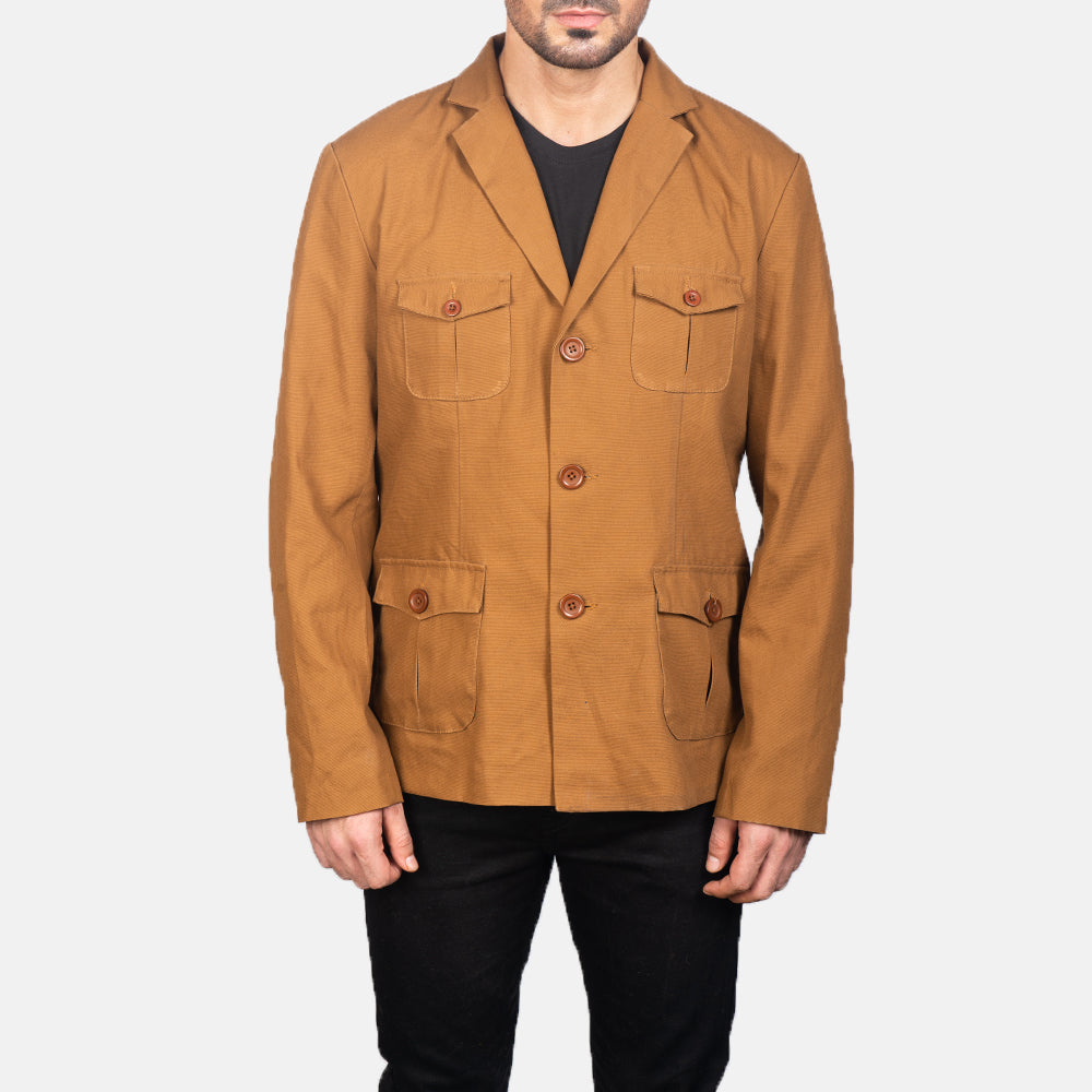 Kajetan Khaki Safari Jacket - men's jacket in khaki nylon-polyester fabric, view 4