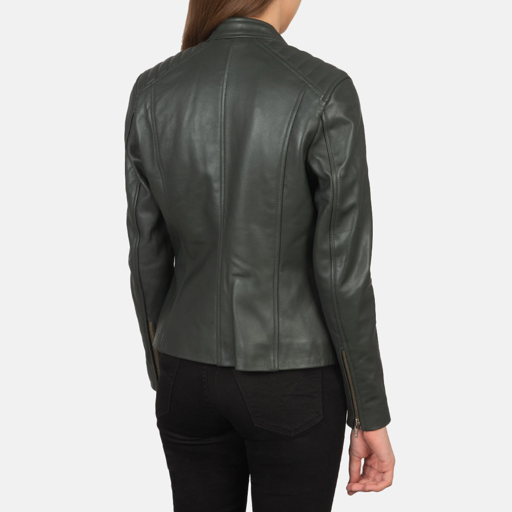 Kelsee Green Leather Biker Jacket - women's jacket in green sheepskin leather, view 5