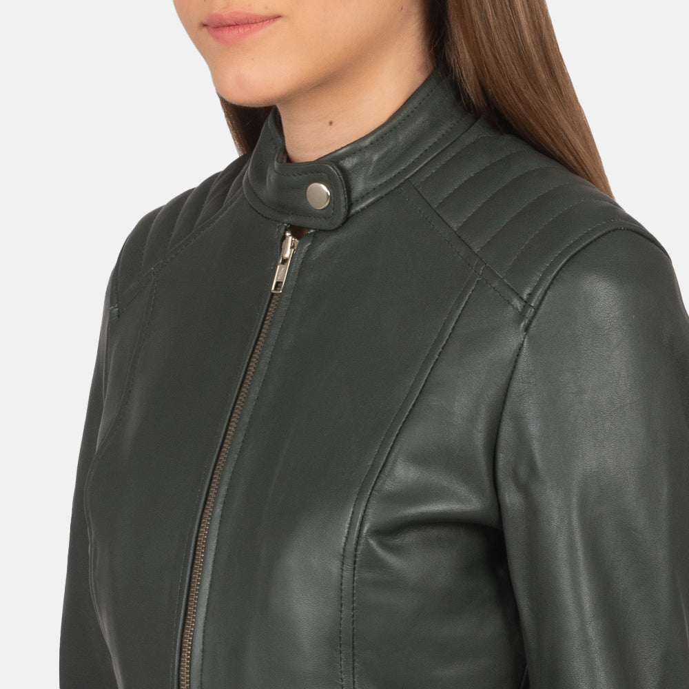 Kelsee Green Leather Biker Jacket - women's jacket in green sheepskin leather, view 6