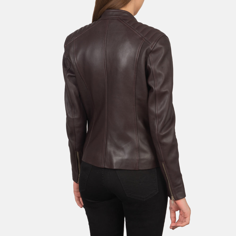 Kelsee Maroon Leather Biker Jacket - women's jacket in maroon sheepskin leather, view 5